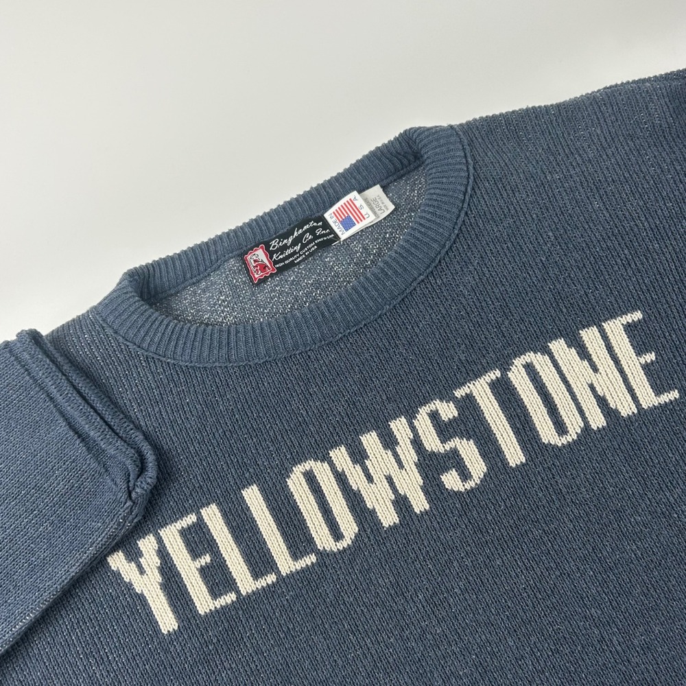 Binghamton Knitting Co Men's L Yellowstone Sweater Blue Cotton Blend USA Made